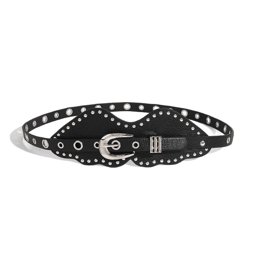 Faux Retro Trendy Leather Belt With Metal Pin Closure Bold Decorative Elements