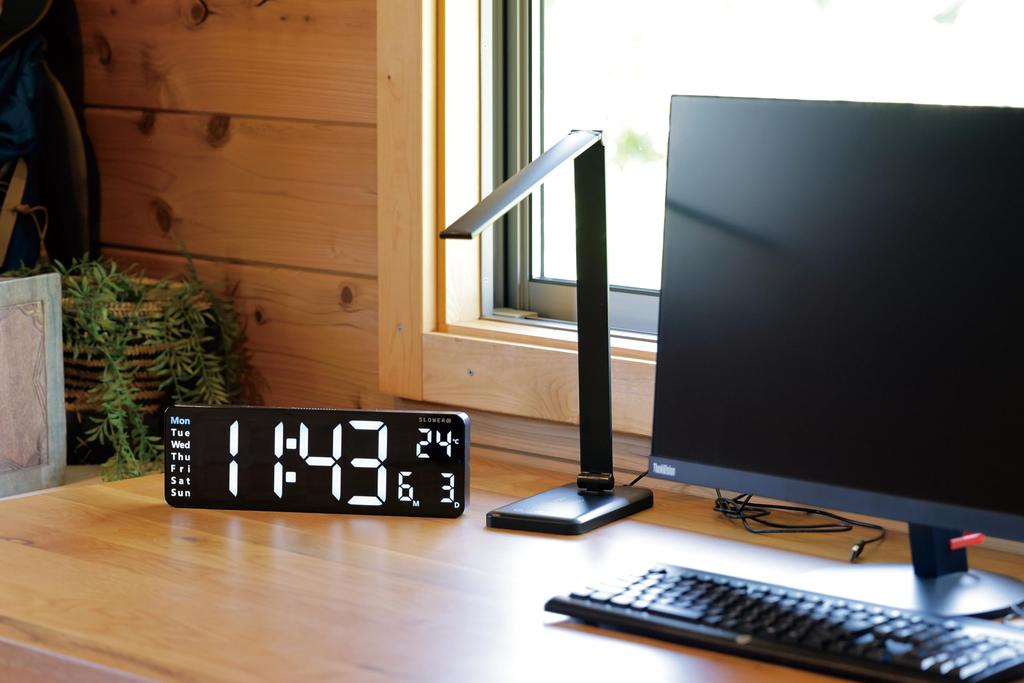 SLOWER Wall Clock Digital LED Stylish Big Letter Interior Table Clock with Remote Control Date Temperature Day of the Week BLACK 320 105 28mm LED