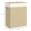 2 Section Laundry Basket with Lid, 100L Bamboo Laundry Hamper with Handles, Removable and Washable Liner, Cream White
