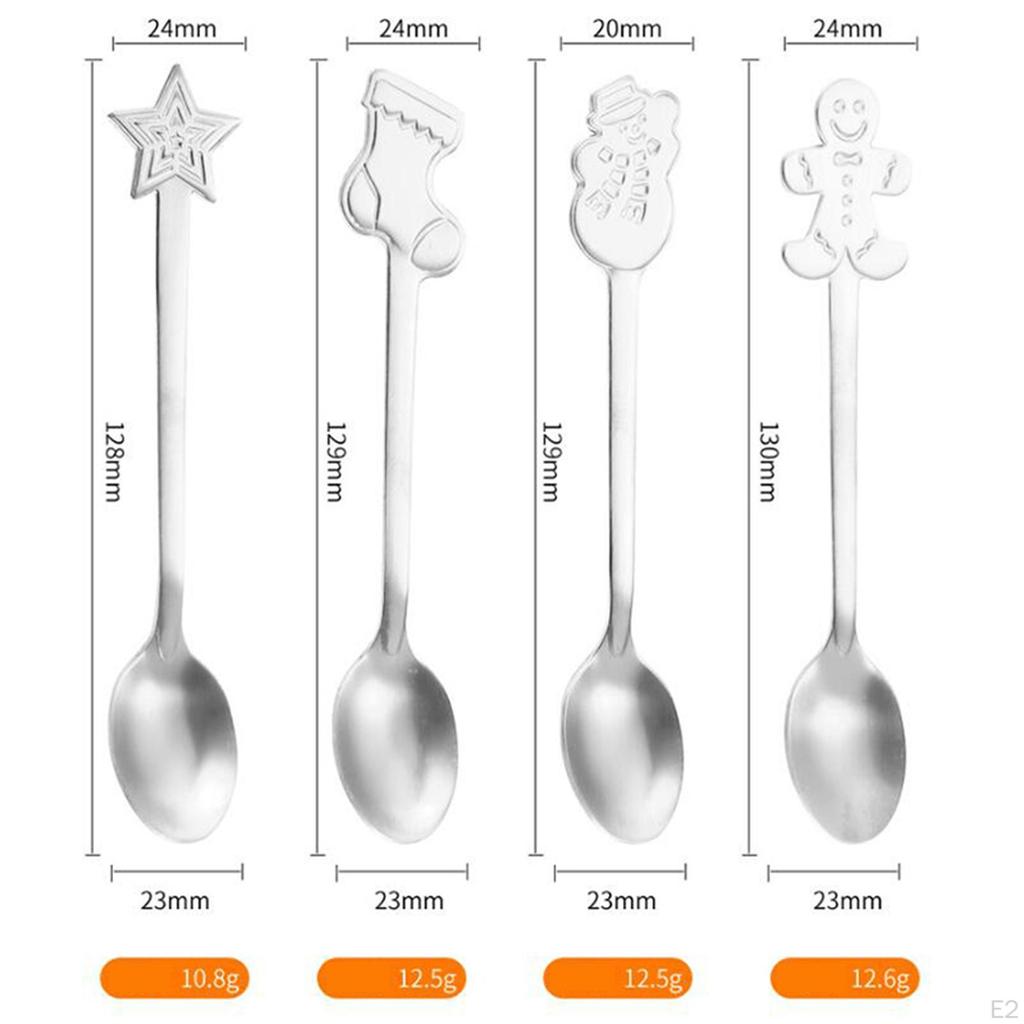 4 Pieces Long Christmas Metal Spoons Set Dessert for Latte Coffee Macchiato
