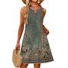 Ladies Fashion Casual Summer Vintage Floral Print Dress With Pocket Beach Holiday Vest Dress
