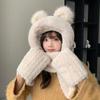 Шапка-медведь для женщин на осень и зиму Осенне-зимний плюшевый комплект из трех предметов: шапка, шарф, перчатки с завязками на шее и защитой ушей