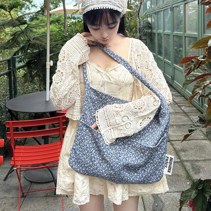 Rabbit eco bag_Petit flower Smoke blue