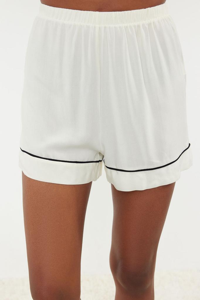 Women's Fashion Viscose Woven Pajama Set with Cinnamon Piping Detail