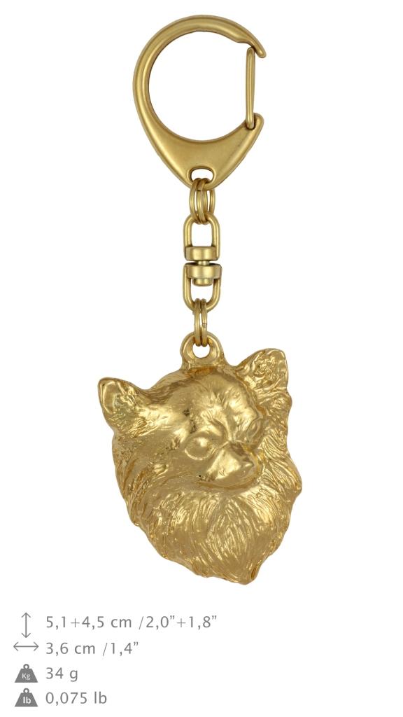 Chihuahua Long-haired - Gilded Key Ring with Dog In Gift Box, Handbag Decoration, Luxury Accessory by Art-Dog Brand