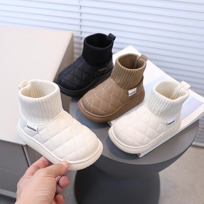Детские ботинки Теплые Нескользящие Детские ботинки Плюшевая подкладка Верх Вязаный дизайн Шорты Удобные Однотонные Детская обувь