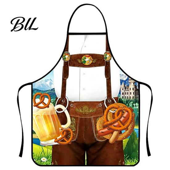 Funny Barbecue Aprons for Men Bavarian Beer Festival Apron, 3D Digital Print Polyester Kitchen Bib, Personalized Gag Adults Oktoberfest Party Costume