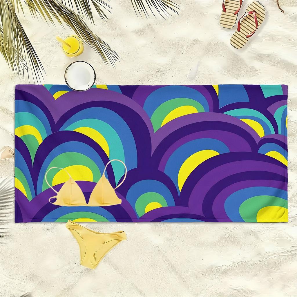 Abstract art with colorful wave patterns polyester microfiber beach towel is highly absorbent, suitable swimming beach outings