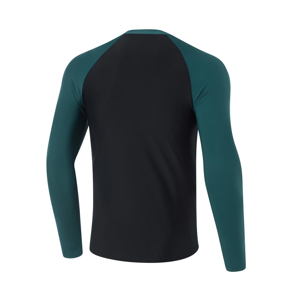Li Ning Swimming Series Letter Round Neck Pullover Long Sleeve Swimsuit Men Swimsuit Balm-Green Black ASLT085-3