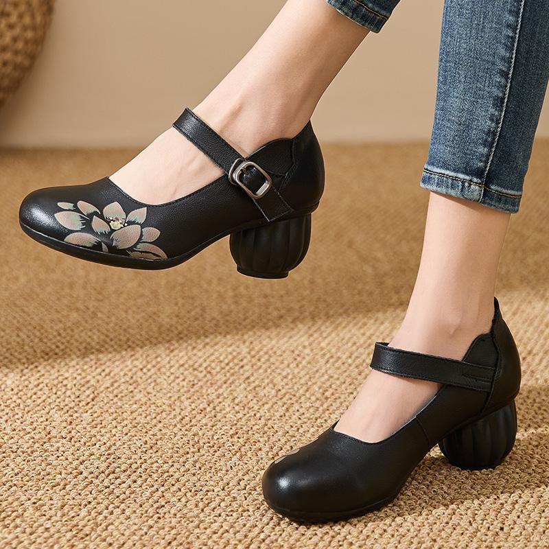 Fashion GKTINOO 2025 Spring Flower Genuine Cow Leather Shoes Women Shoes Elegant Fashion Shoes Woman Retro Handmade Shoes High Heels