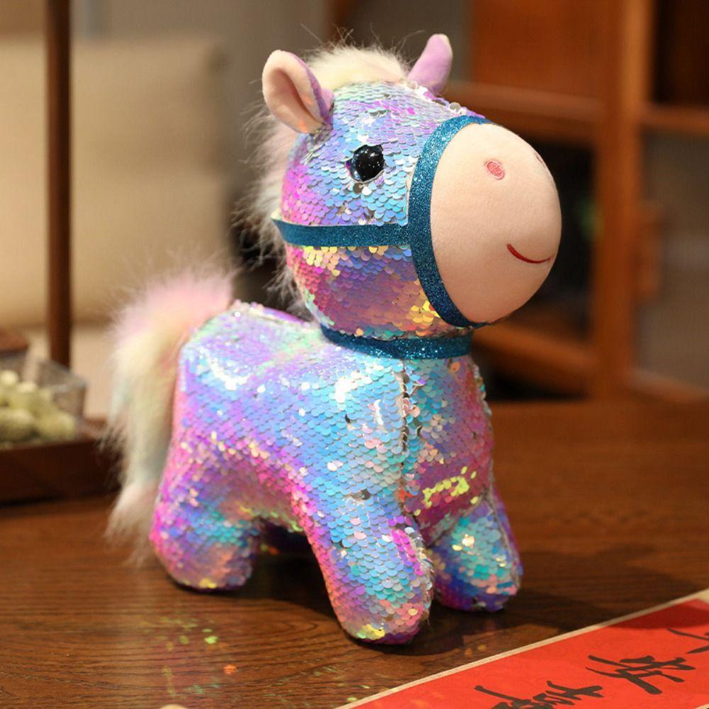 10/20cm Stuffed Animal Pendants Colorful Sequined Cartoon Steed Doll  Festive Decor