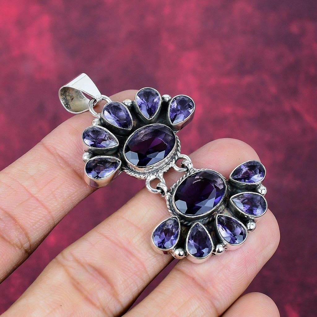 Аметистовый кулон, Ювелирный кулон из стерлингового серебра 925 пробы с драгоценным камнем, Ювелирные изделия ручной работы, Для подарка на годовщину