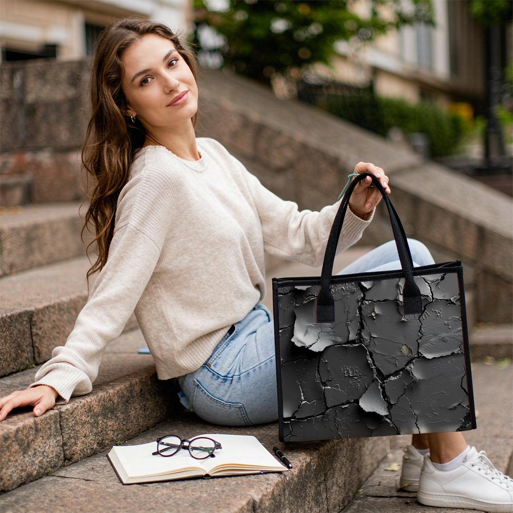 Cracked Pattern Tote Bag Large Capacity Daily Shoulder Handbag for Casual Commute