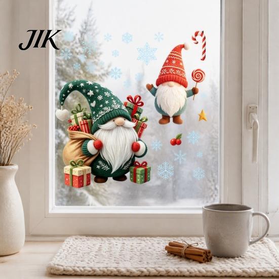 Removable Window Film Christmas Gnome Cling, Waterproof Snowflake Glass Decal, Faceless Ornaments Dwarf Static Sticker for Holiday Decoration Reusable