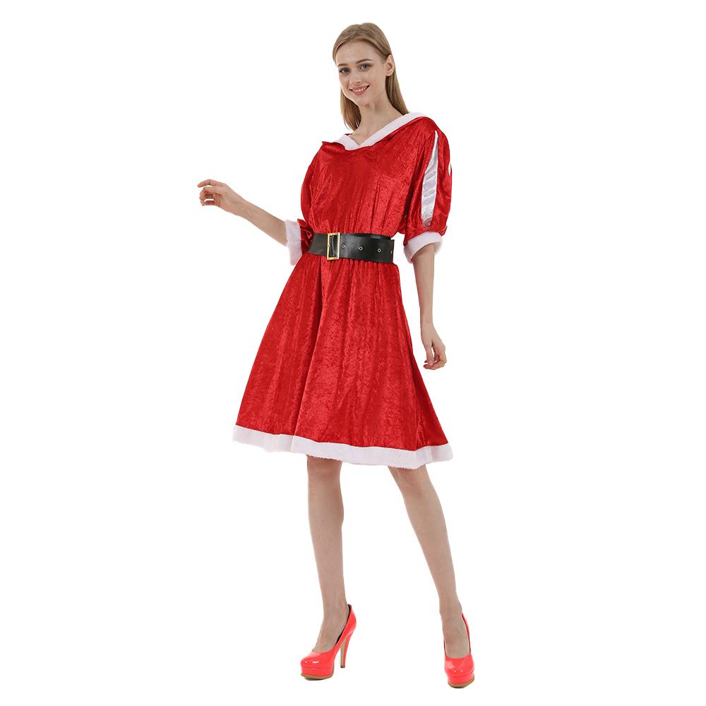 Рождественский женский костюм из 2 предметов миссис Клаус Санта-Клауса для рождественской вечеринки, платье с капюшоном
