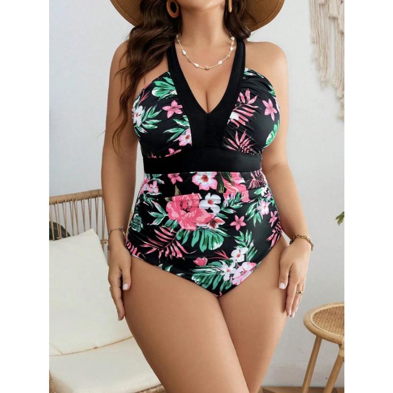 2025 принт ремешки плюс размер купальники женский сексуальный пуш-ап большой цельный купальник крест на спине пухлый большой купальный костюм