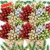 50/2x Рождественская ветка с искусственными красными ягодами, блестящая, с ягодами падуба, искусственные цветы, декор для вечеринки, украшения для елки