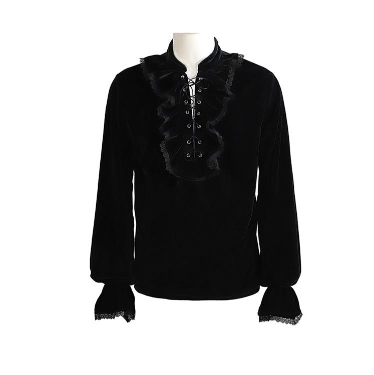 Medieval Gothic Velvet Gown with Vintage Long Sleeves for Cosplay and Stage Performance