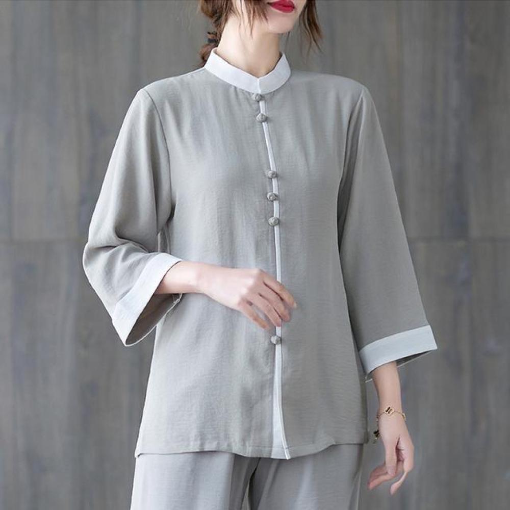 Chinese Style Tai Chi Suit For Men And Women, Two-piece Martial Arts Performance Mid-sleeve Training Suit