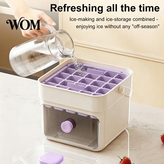 Odor Resistant Ice Tray 2-In-1 Tray, Maker And Storage Bin Set, Large Capacity 25-Cell Portable Box One-Click Easy Release Cube Maker, for Camping