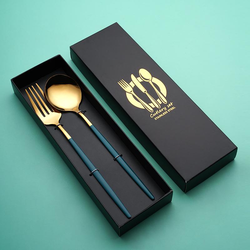 Португальский набор столовых приборов: Нож, вилка, ложка из нержавеющей стали - подарочная коробка для стейков в стиле вестерн из 4 предметов
