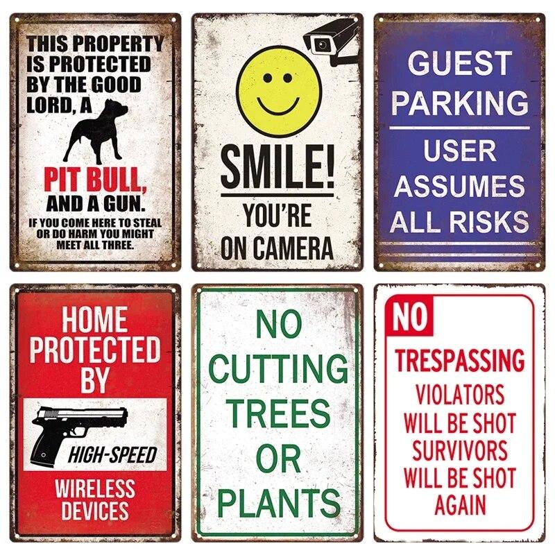 Tin Sign No Parking Slow Down Caution Warning Do Not Pass Metal Vintage Plaque Retro Metal Plate Traffic Yard Street Wall Decor