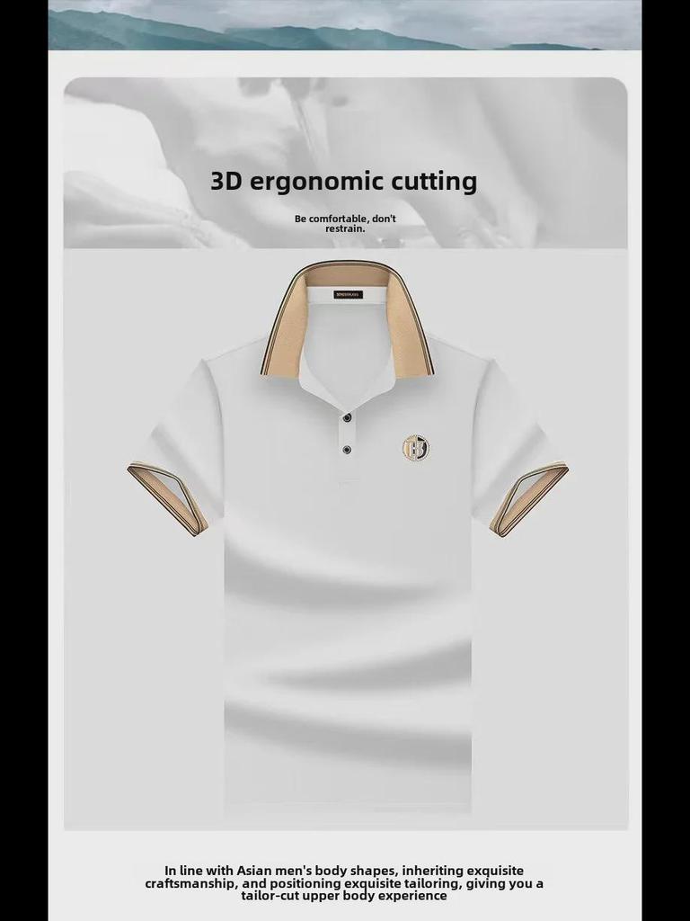 Men's Summer Ice Silk Embroidered Polo Shirt with Lapel