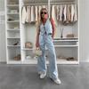 Весенне-летний новый стиль безрукавный жакет на подкладке с ремешками, джинсовые брюки широкого кроя, модный джинсовый комплект для женщин