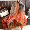 Simulation Silk Large Shawl Commuter Sunscreen Light Luxury Silk Scarf Soft Yarn Scarf Women's Large Size Fashion Big Flower Temperament