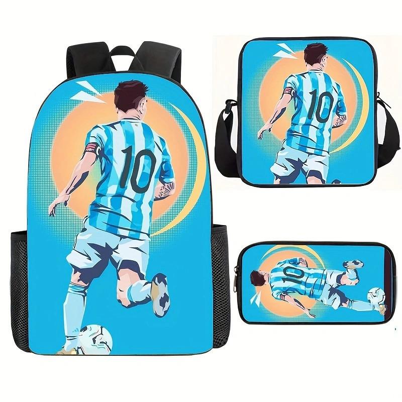 Мультяшный Месси Футбольная Печать Детский Рюкзак на Двойных Плечевых Лямках Для Использования в Школе