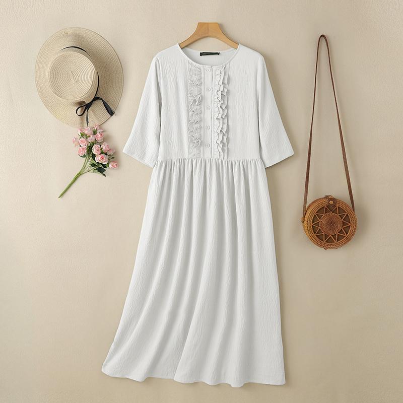 ZANZEA Женское повседневное платье с круглым вырезом, летнее, однотонное, с коротким рукавом