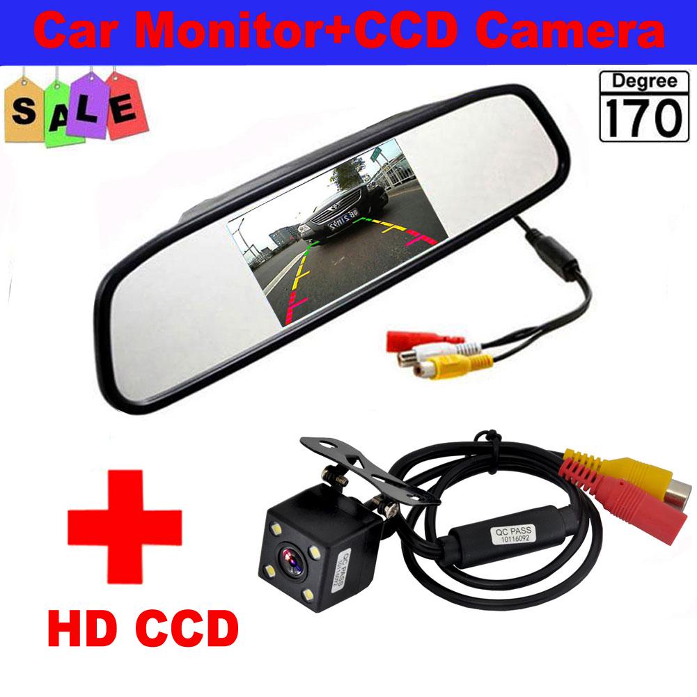 Parking Monitor, 4.3 Inch Car Mirror Monitor with Night Reversing CCD Car Rear View Camera