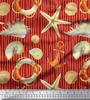 Red Japan Crepe Satin Fabric Stripe,Seashell & Starfish Ocean Printed Fabric 1 Metre 42 Inch