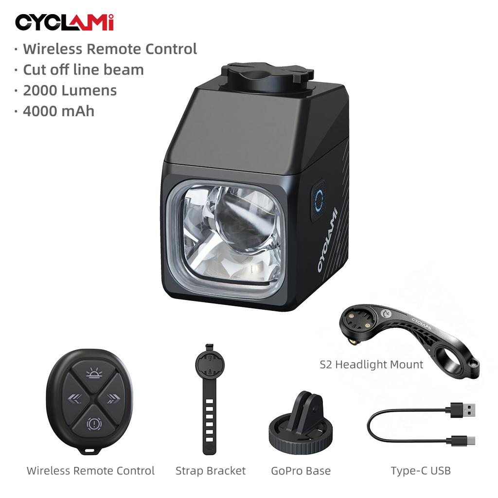 CYCLAMI CYC2000 Wireless Remote Control Smart Bicycle Headlight Super Bright Bike Light Under Handlebar MTB Road Night Riding