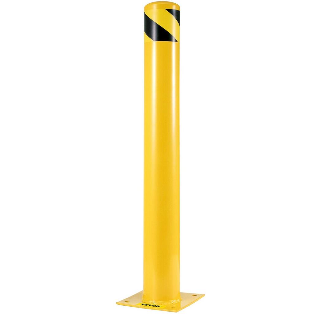 Safety Bollard 48"x4.5" Safety Barrier Bollard 4-1/2" OD 48" Height Yellow Powder Coat Pipe Steel Safety Barrier with 4 Free Anchor Bolts for