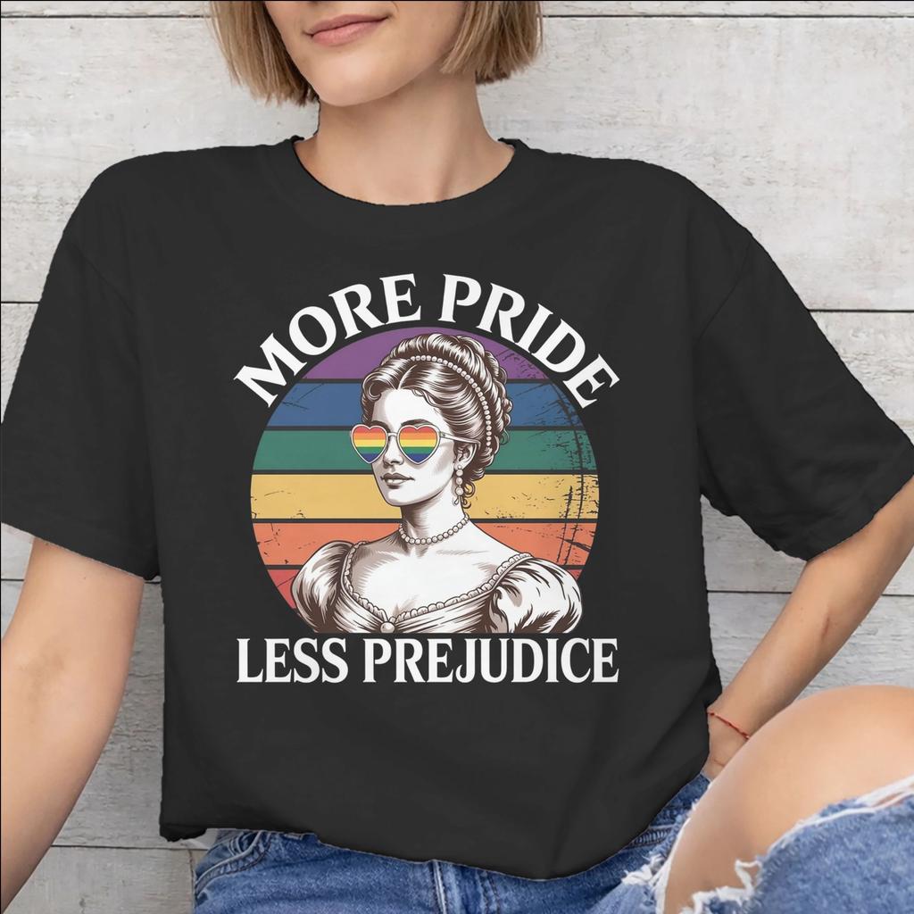 All Seasons More Pride Less Prejudice T Shirt For Unisex Pure Cotton Tee Shirt Short Sleeve Tops