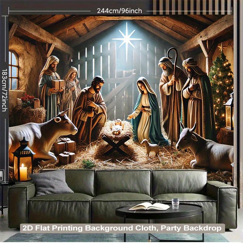 1 piece of 2D background fabric, polyester fabric background cloth for the birth of the newborn Christ in the manger