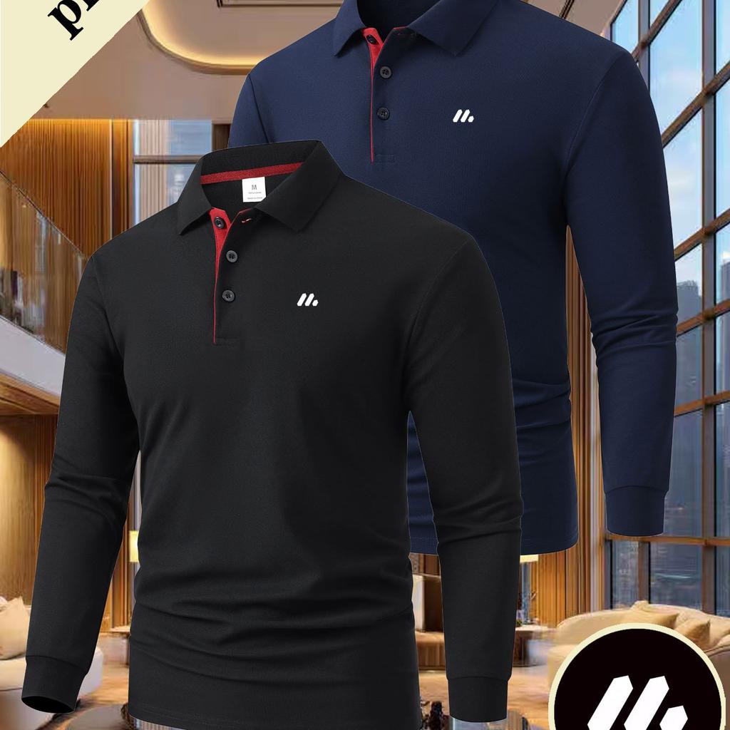 3 шт. Высококачественная мужская рубашка в стиле business casual, новая, с длинным рукавом, дышащая рубашка-поло для активного отдыха, такого как гольф, бег и игры.