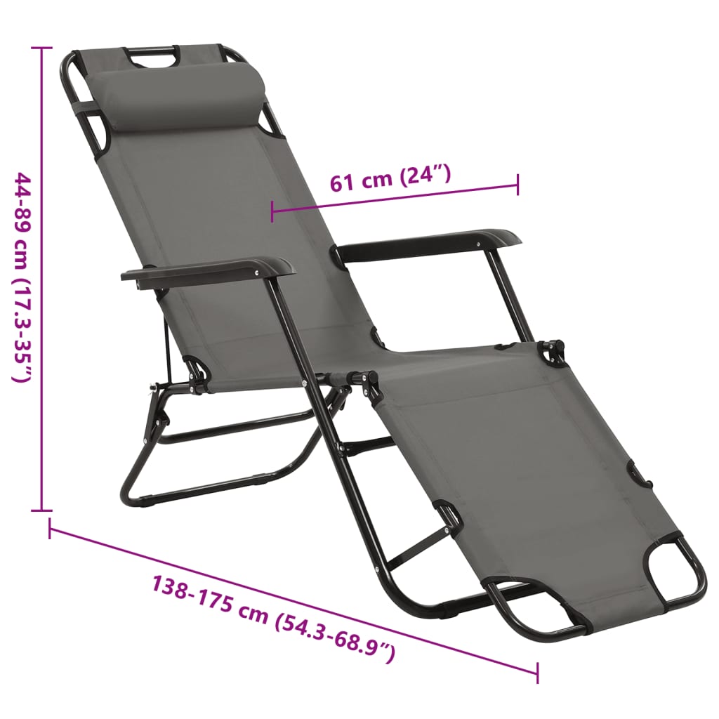 Folding Sun Loungers 2 pcs with Footrest Gray