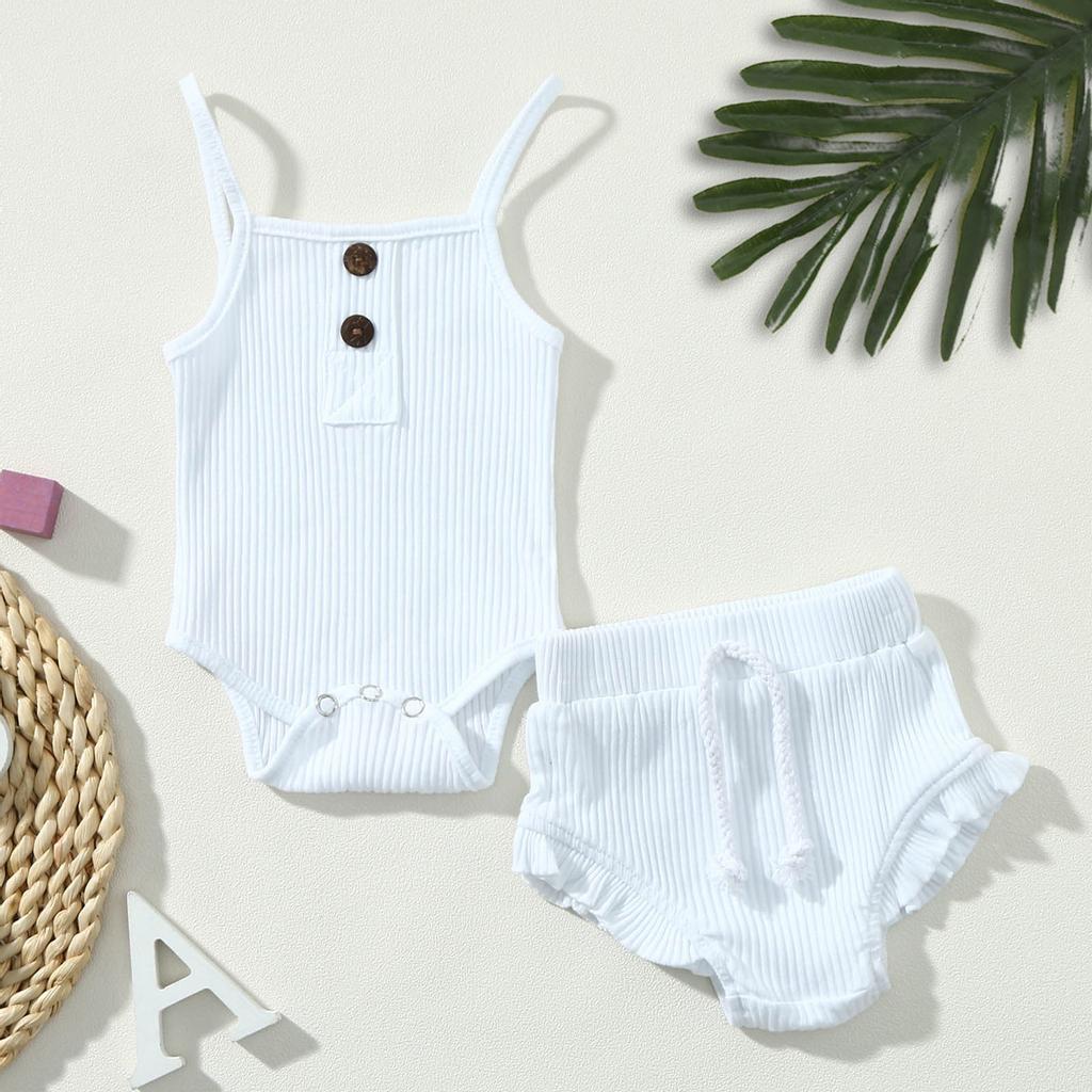 Однотонный комбинезон на бретельках для новорожденных, топы, шорты и штаны, комплект летних нарядов