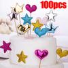 100pcs Colorful Cake Topper Crown Star Heart Happy Birthday Party Cake Decor Supplies Baby Shower Decoration Wedding Cupcake