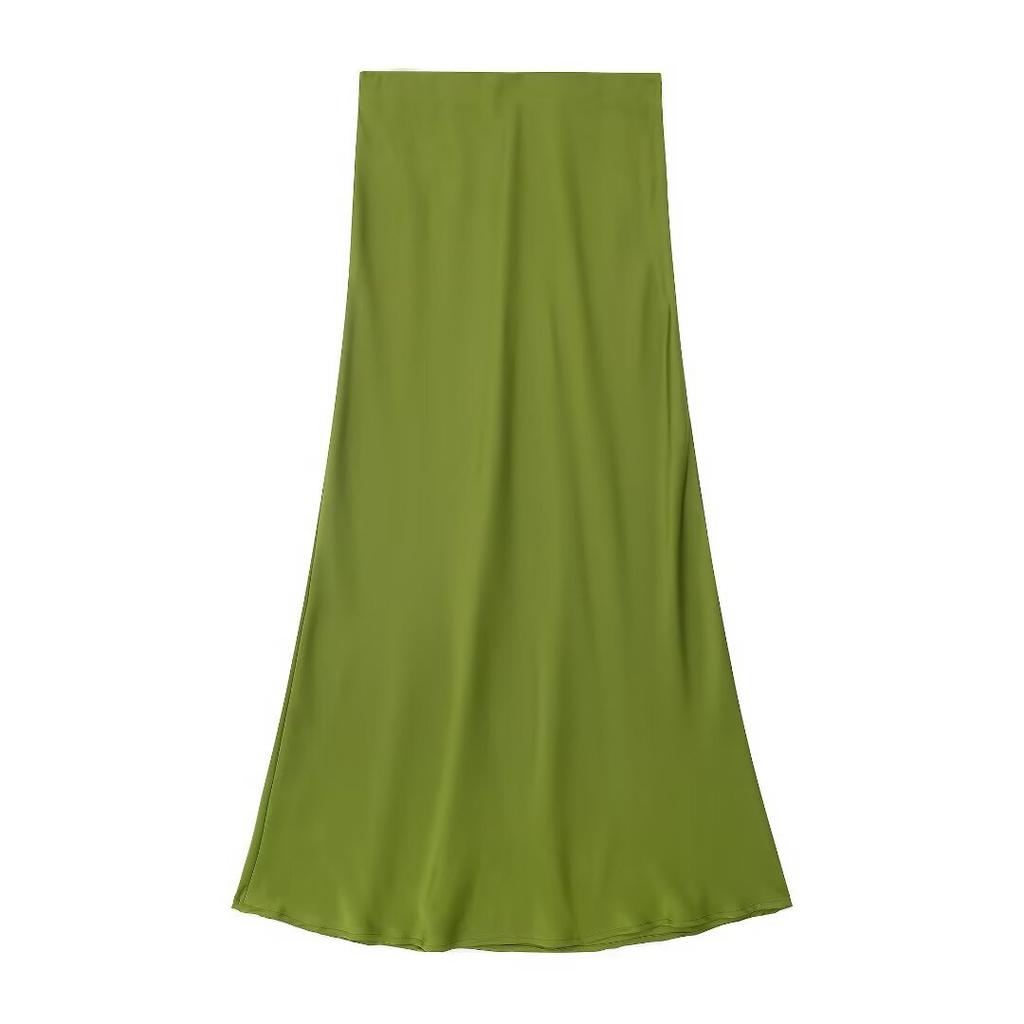 European and American style, new women's clothing, fashionable, casual silk satin texture Midi skirt 5427/453