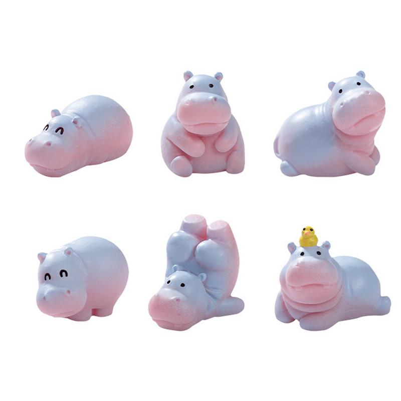 Hippo Statue Cute Dashboard Ornament Tiny Hippo Figurines Cartoon Animal Art Crafts Miniature Resin Sculpture Decoration