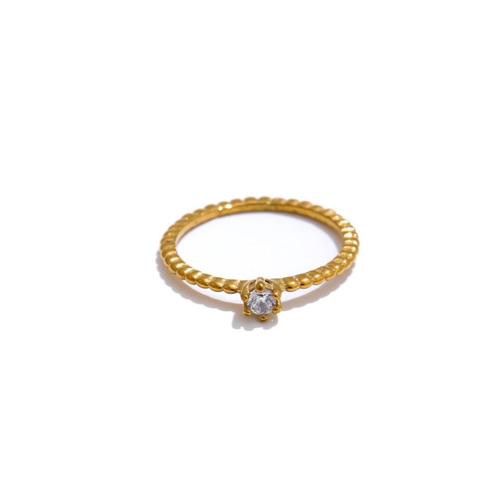 Yhpup High-Grade Shiny Cubic Zirconia Golden Thin Ring Wedding Engagement Gift Stainless Steel Temperament Jewelry 2025