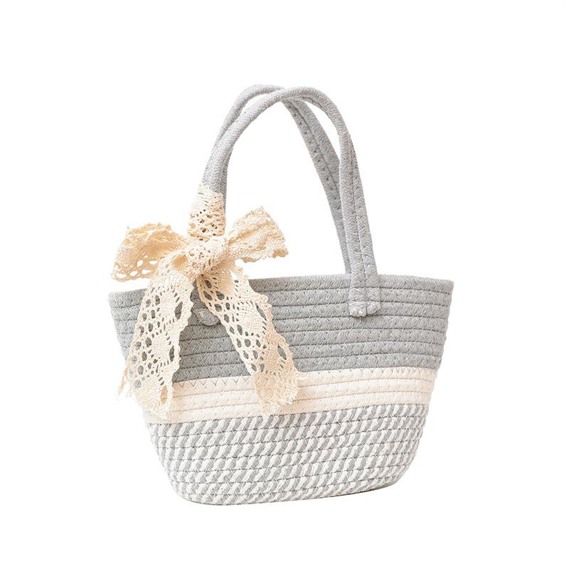 Винтажная полосатая хлопковая плетеная сумка 2024 года, новая нишевая ручная соломенная сумка для отпуска на пляже, маленькая ручная корзина