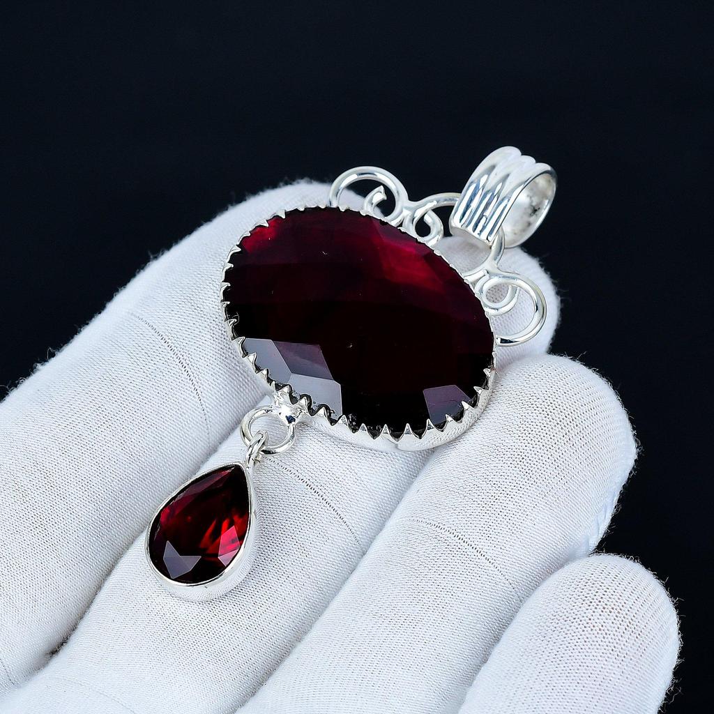 Red Garnet Pendant, 925 Sterling Silver Handmade Jewelry, Red Garnet Silver Pendant, Party Wear Jewelry For Women's, Pendant Christmas Jewelry