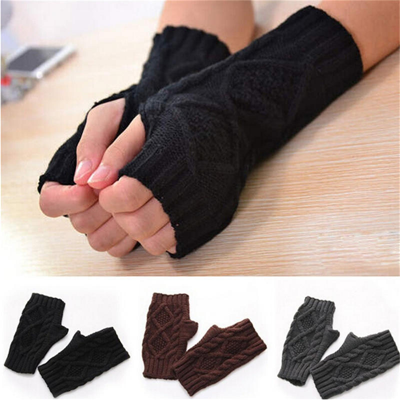 Unisex Men Women Arm Warmer Fingerless Knitted Long Gloves Cute Mittens