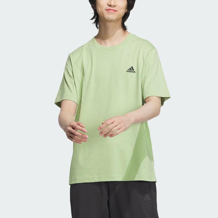 adidas Спортивная повседневная однотонная футболка с круглым вырезом и логотипом, короткий рукав, спущенные плечи, унисекс, футболка Magic-Yellow-Green JI9066