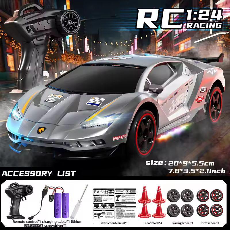 Портативная RC Дрифт-машина 1:24 Радиоуправляемая Машина для Взрослых 4WD Высокоскоростные RC Машины с Крутыми Светодиодными Огнями 2.4G Дополнительные Дрифтовые Шины Игрушечный Транспорт для Детей