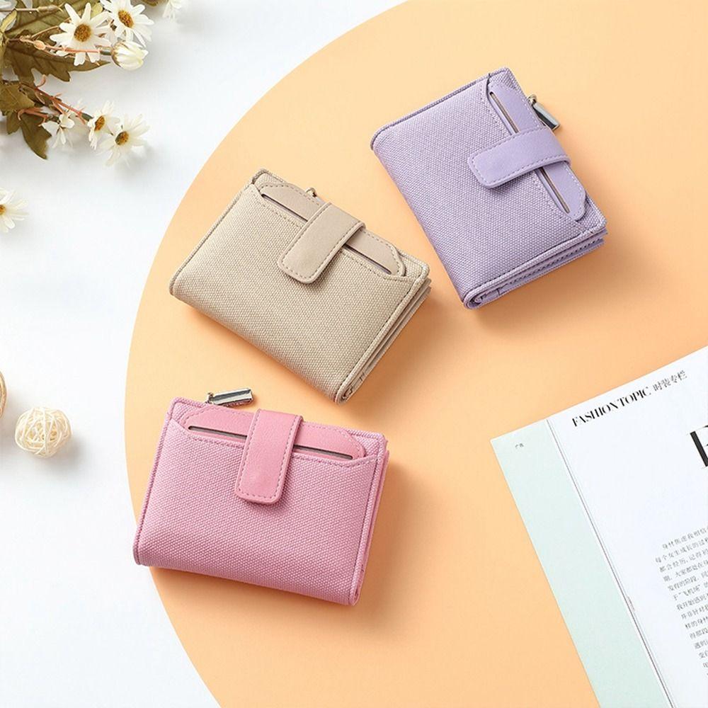 Fashionable Women's Folding Short Wallet PU Leather Zipper Coins Purses Solid Color Versatile Pouch Bag Card Holder